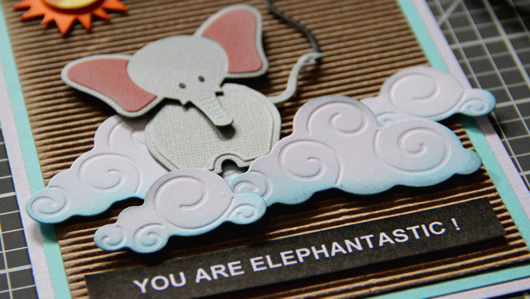 Cute layered Elephantastic card with My Little Red Wagon by Debi Adams and Die D-lites Spellbinders