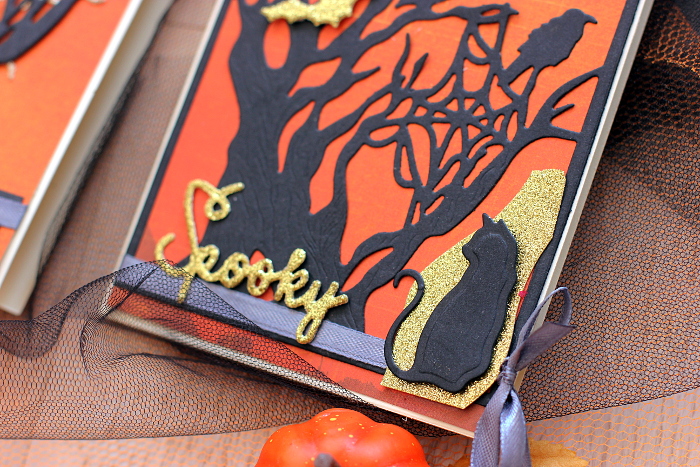 Spooky Halloween Cards by Elena Olinevich for Spellbinders using S2-277 Kitty Cats, S4-837 Tree and Spider Web and S4-835 Spooky Tree dies