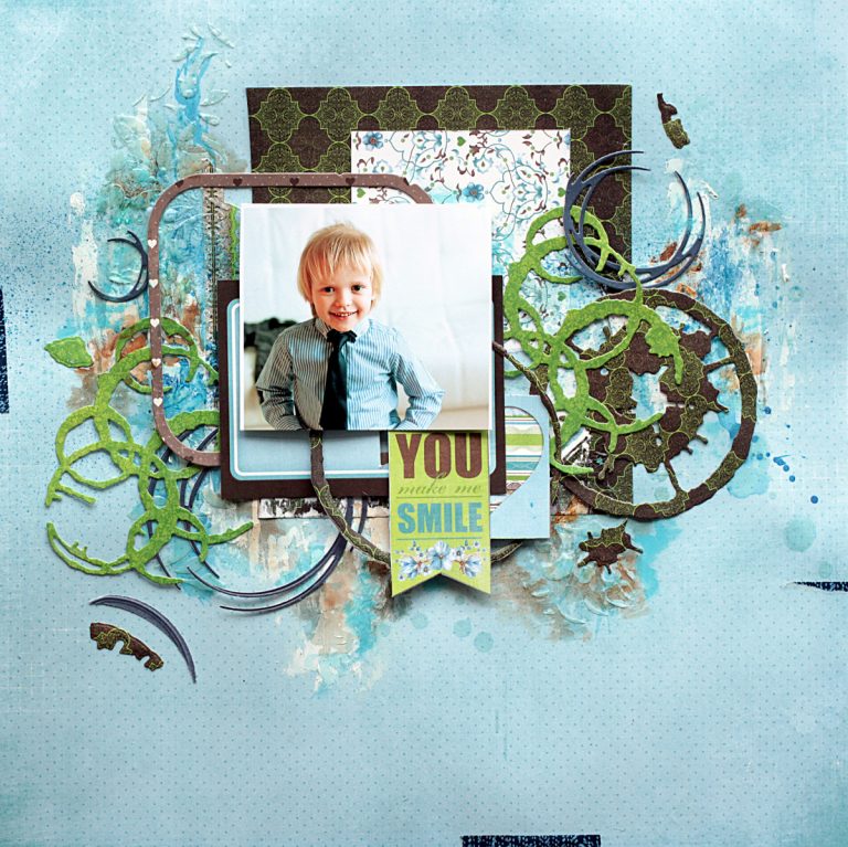 Little Boy Scrapbook Layout with Seth Apter's Dies by Elena Olinevich for Spellbinders