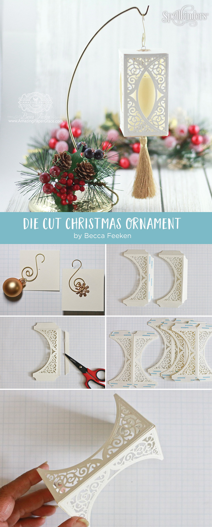 Die Cut Ornament Series: Swirl Bliss by Becca Feeken using Spellbinders S4-505 Swirl Bliss Pocket dies #spellbinders #diecutting #christmasornament #papercrafting