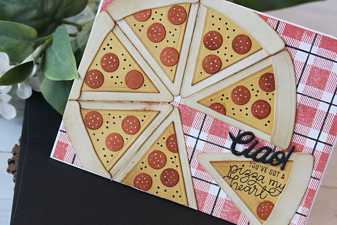 Die D-Lites Inspiration | Pizza My Heart Party Food. Video tutorial by Nichol Spohr for Spellbinders using S3-321 Party Food. #spellbinders #diecutting #handmadecard #neverstopmaking