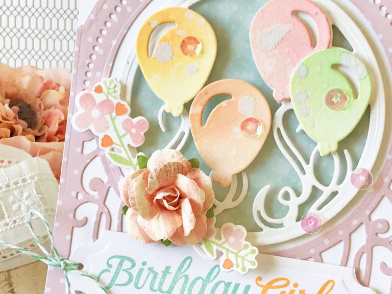 Elegant 3D Vignettes Collection by Becca Feeken - Inspiration | Birthday Card with Melissa for Spellbinders using SDS-116 Oh Happy Day, S6-136 Grand Dome 3D Card, S5-345 Layered Happy Birthday #cardmaking #birthdaycard #handmadecard #diecutting