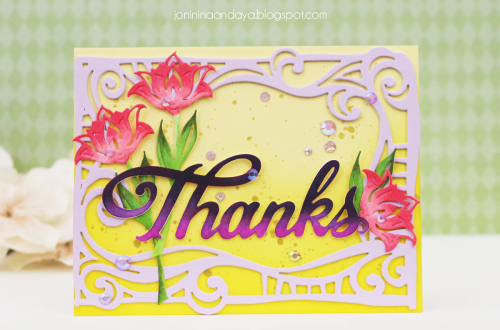 Wings of Love Collection by Joanne Fink - Inspiration | Thank You Card with Joni for Spellbinders using: S4-888 Words, S5-354 Swirl Frame. #spellbinders #diecutting #handmadecard #thankyoucard