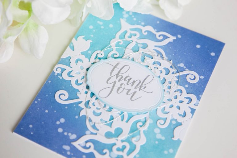 Folk Art Collection Inspiration | Thank You Card with Keeway for Spellbinders using S4-418 Labels Thirty-Six and S4-884 Rosemal Flowers dies #cardmaking #diecutting #handmadecard #folkart #spellbinders