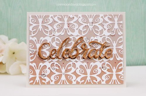 Wings of Love by Joanne Fink - Inspiration | Celebrate Card with Joni for Spellbinders using: S4-888 Words, S4-901 Hearts and Butterflies Border. #spellbinders #neverstopmaking #diecutting #handmadecard #celebratecard