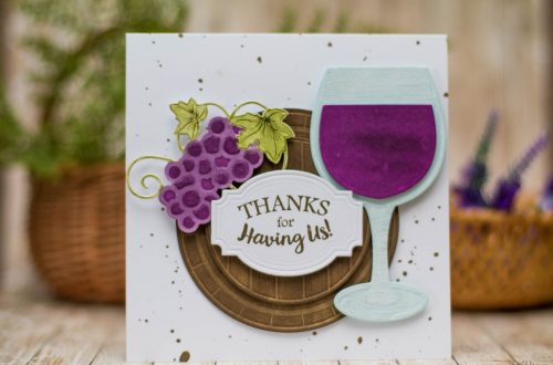 Cardmaking Inspiration | Thanks For Having Us Card by Elena Salo for Spellbinders using SDS-134 Wine Glass Bottle Tag, SDS-135 Barrel of Sentiments, S5-347 Wine Charms. #spellbinders #thankyoucard #diecutting #handmadecard #neverstopmaking