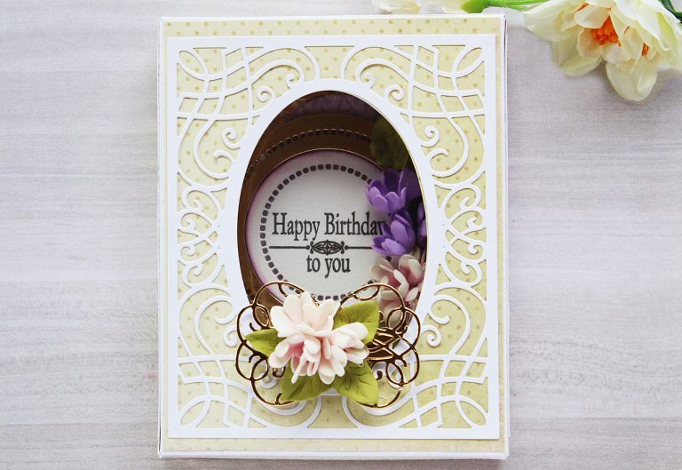 Romancing The Swirl Collection by Becca Feeken - Inspiration | Gift Box and Card with Hussena for Spellbinders using: S4-927 Trefoil Crest S4-928 Hemstitch Circle S5-363  Swirl Booklet Insert  S5-364  A2 Corner Cotillion S5- 365 Sweetheart Swirl #spellbinders #neverstopmaking #cardmaking #diecutting #handmadecard