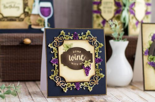 Cardmaking Inspiration | Come Wine With Me by Elena Salo for Spellbinders. S4-879 Labels 59, S4-880 Labels 59 Decorative Accents, S4-878 Frame Charms, SDS-135 Barrel of Sentiments. #diecutting #winecountry #spellbinders #handmadecard #neverstopmaking #winecard