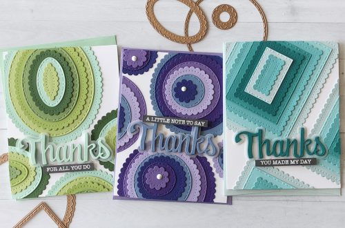 Video Friday | Classics Layered Backgrounds Cards by Nichol Spohr for Spellbinders using: S4-907 Fancy Edged Ovals, S4-903 Fancy Edged Circles, S4-905 Fancy Edged Rectangles, SDS-151 Thanks Expressions #spellbinders #diecutting #handmadecard #neverstopmaking #diecut