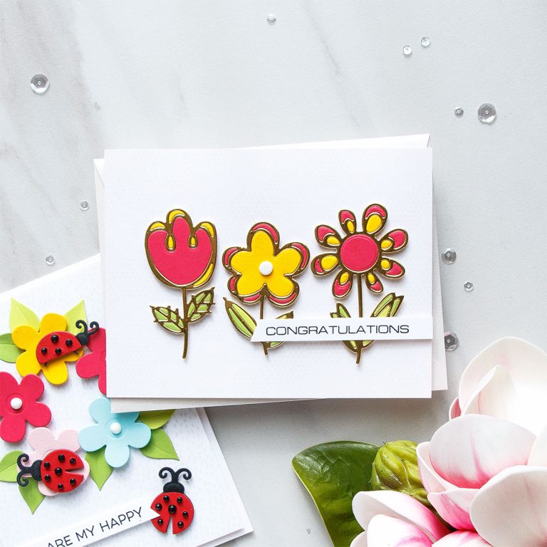 Cardmaking Inspiration | Congratulations Card Featuring Sketched Blooms by Yana Smakula for Spellbinders. S3-322 Sketched Blooms. #spellbinders #diecutting #cardmaking #handmadecard #neverstopmaking