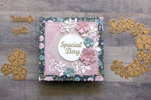 Spellbinders Special Moments Collection by Marisa Job - Inspiration | Vintage-Style Special Occasion Card with Jean featuring S7-215 Vintage Stitched Squares, S5-378 Floral Oval, S5-376 Miss You Swirl, S5-374 Special Day Frame #spellbinders #specialmoments #marisajob #neverstopmaking #diecutting