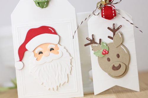 Spellbinders Die D-Lites Holiday Inspiration | Clean and Simple Christmas Tags with Laurie Willison featuring S3-359 Santa S3-358 Reindeer S3-361 Christmas Tree S3-360 Snowman S4-132 Classic Rectangle #spellbinders #christmastags #neverstopmaking