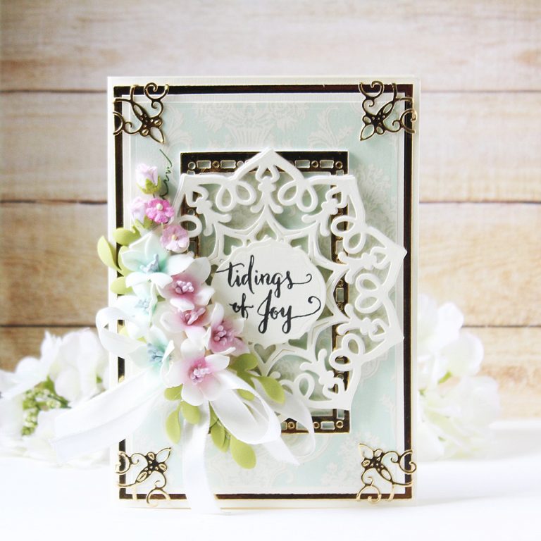 Spellbinders A Charming Christmas Collection by Becca Feeken - Inspiration | Tidings of Joy Card with Hussena 