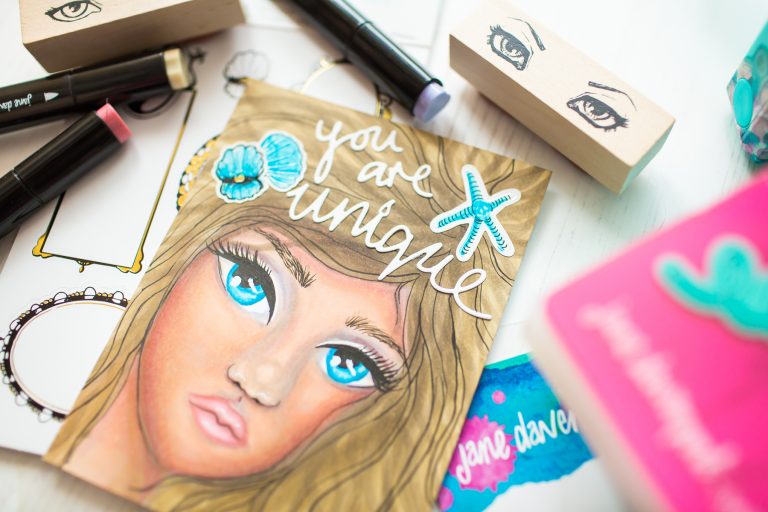 Spellbinders Jane Davenport Artomology | You are Unique Mixed Media Card with Mona Toth #janedavenport #janedavenportartomology #Artomology #spellbinders #neverstopmaking #smoothmarkers #makeitwithmichaels #washisheets 
