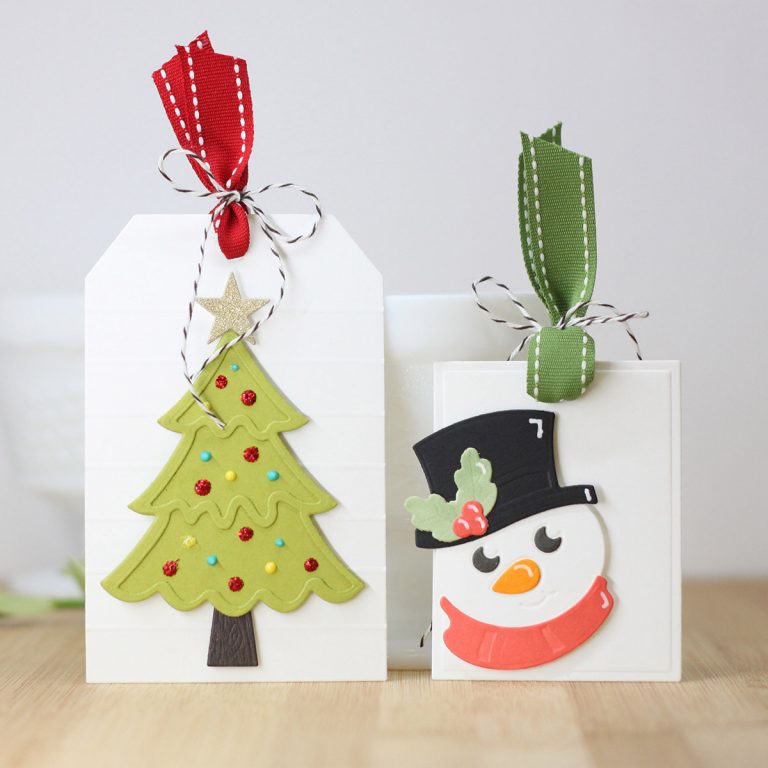 Spellbinders Die D-Lites Holiday Inspiration | Clean and Simple Christmas Tags with Laurie Willison featuring S3-359 Santa S3-358 Reindeer S3-361 Christmas Tree S3-360 Snowman S4-132 Classic Rectangle #spellbinders #christmastags #neverstopmaking 