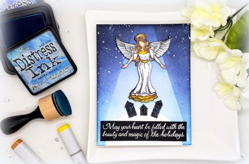 Video: Creating a Spot Light for Holiday Card with Kelly Latevola featuring SBS-166 Joyful Season Angel, SBS-165 Christmas Sentiments #spellbinders #neverstopmaking