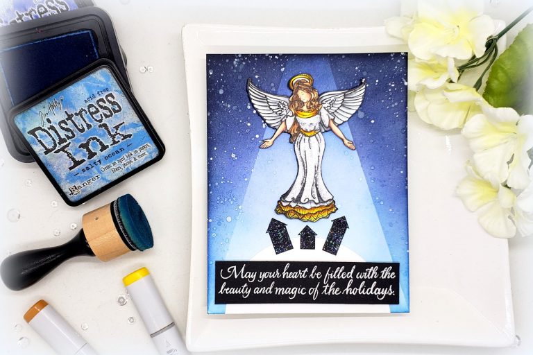 Video: Creating a Spot Light for Holiday Card with Kelly Latevola featuring SBS-166 Joyful Season Angel, SBS-165 Christmas Sentiments #spellbinders #neverstopmaking 