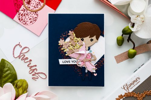 Spellbinders Love You Card using January 2019 Small, Large die of the Month and Glimmer Hot Foil Kit of the Month.