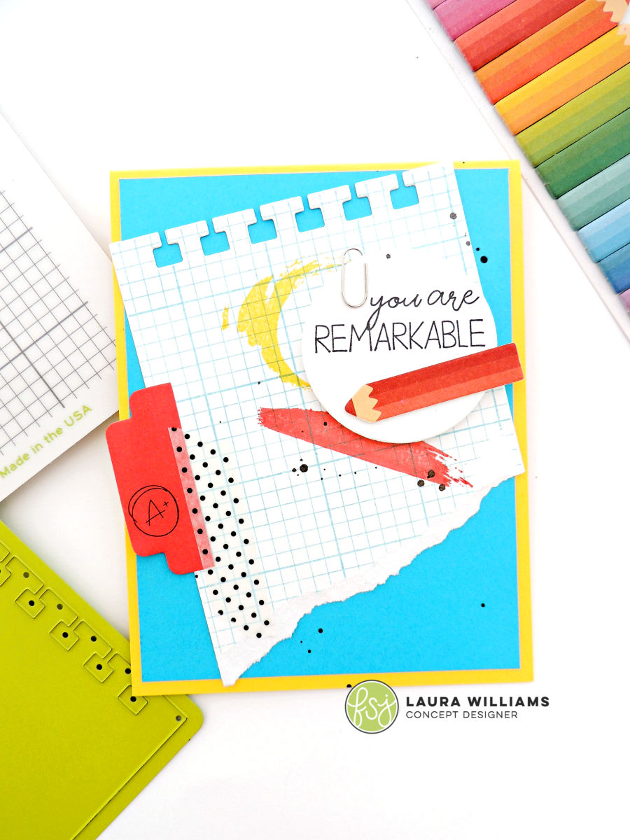 You are Remarkable handmade card idea, inspired by office supplies or school supplies - uses the Grid Paper  Different Strokes Stamp Sets from Fun Stampers Journey, as well as Rainbow Pencils Sticky Notes #funstampersjourney #handmadecards #rubberstamps #planneraddict