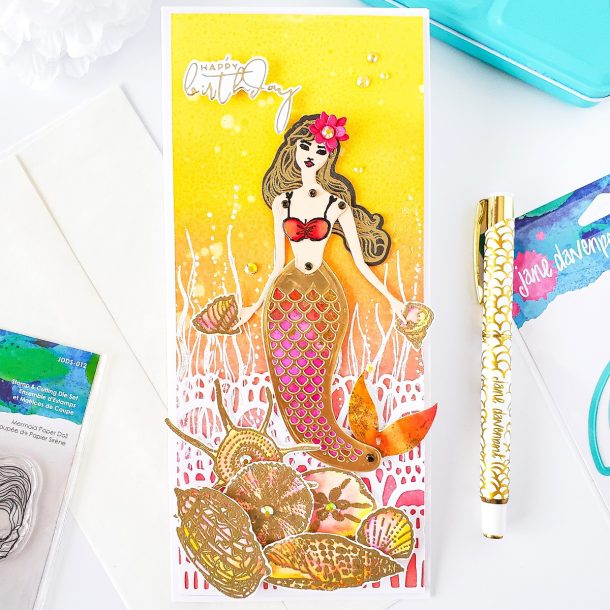 Marvelous Mermaids Collection by Jane Davenport | Slimline Mermaid Birthday Card with Yasmin Diaz