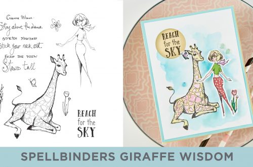 Spellbinders Cardmaking Inspiration | Reach for the Sky Handmade Card Featuring Jane Davenport Clear Stamp Giraffe Wisdom (JDS-053) with Kim Kesti #Spellbinders #Cardmaking #NeverStopMaking #Stamping