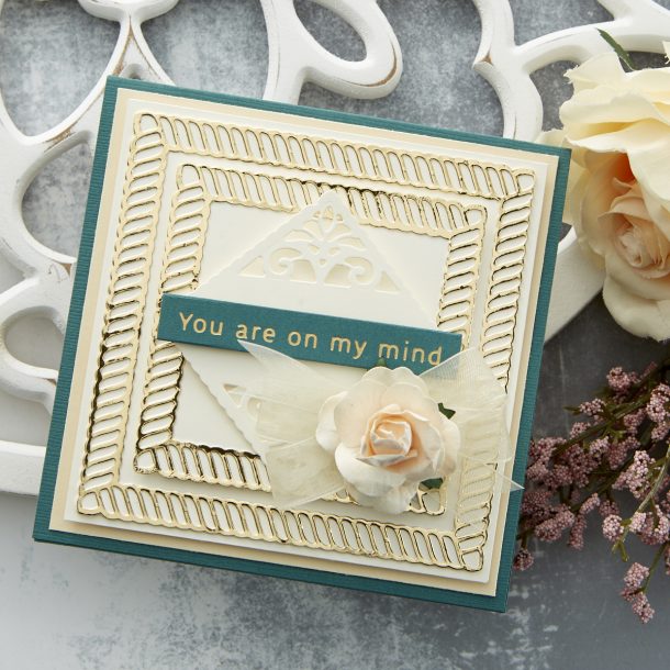 Spellbinders Cardmaking Inspiration | On My Mind Card Featuring Elegant Twist Squares by Becca Feeken #Spellbinders #NeverStopMaking #Cardmaking #AmazingPaperGrace