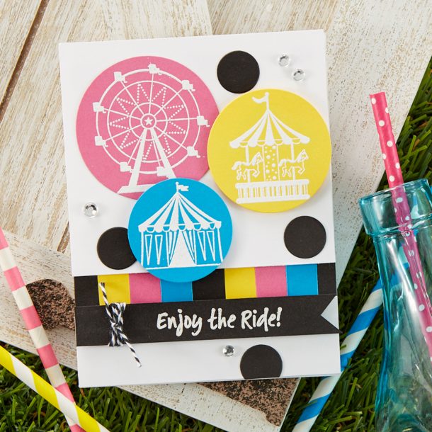 Enjoy The Ride Card. Spellbinders / Fun Stampers Journey Happy Place Project Kit is Here! #Spellbinders #NeverStopMaking #Cardmaking