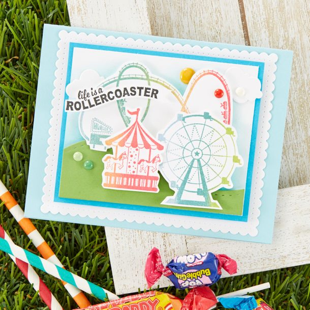 Life is a Rollercoaster Card. Spellbinders / Fun Stampers Journey Happy Place Project Kit is Here! #Spellbinders #NeverStopMaking #Cardmaking