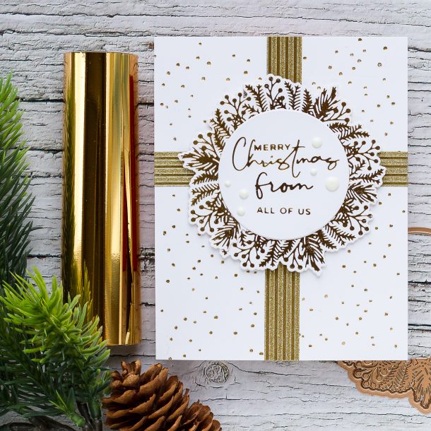 Elegant Foiled Handmade Christmas Cards with Ilda Dias for Spellbinders featuring Yana's Christmas Foiled Basics Collection by Yana Smakula #Spellbinders #NeverStopMaking #GlimmerHotFoilSystem #Cardmaking #Christmascardmaking