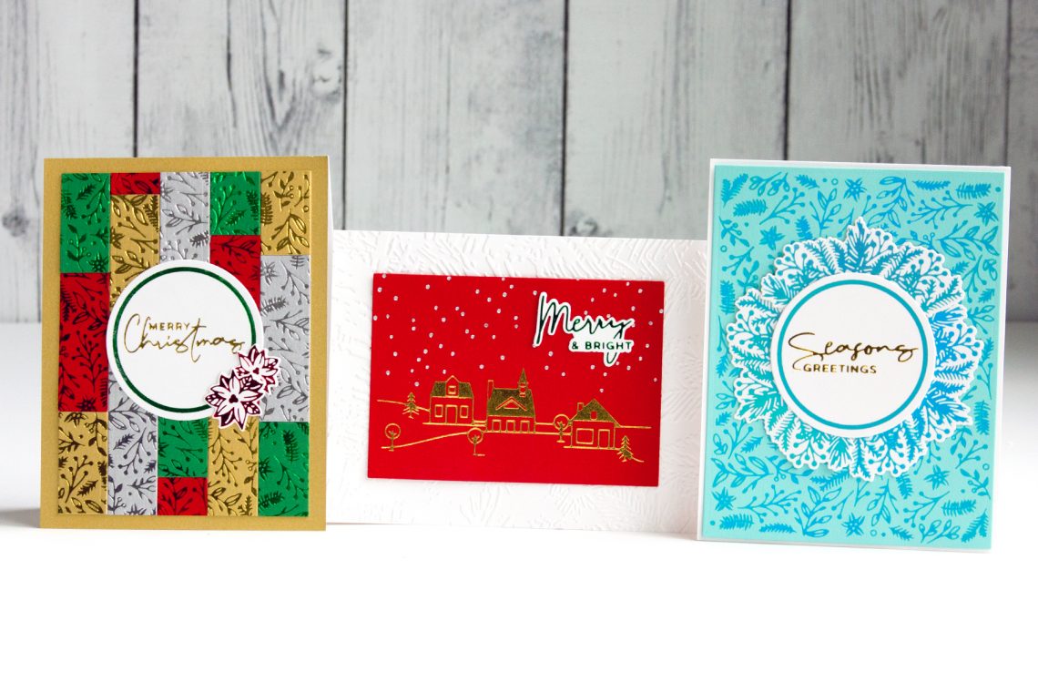 Elegant Christmas Foiled Cards with Jean Manis for Spellbinders featuring Christmas Foiled Basics Collection by Yana Smakula #Spellbinders #NeverStopMaking #GlimmerHotFoilSystem #Cardmacking #Christmacking