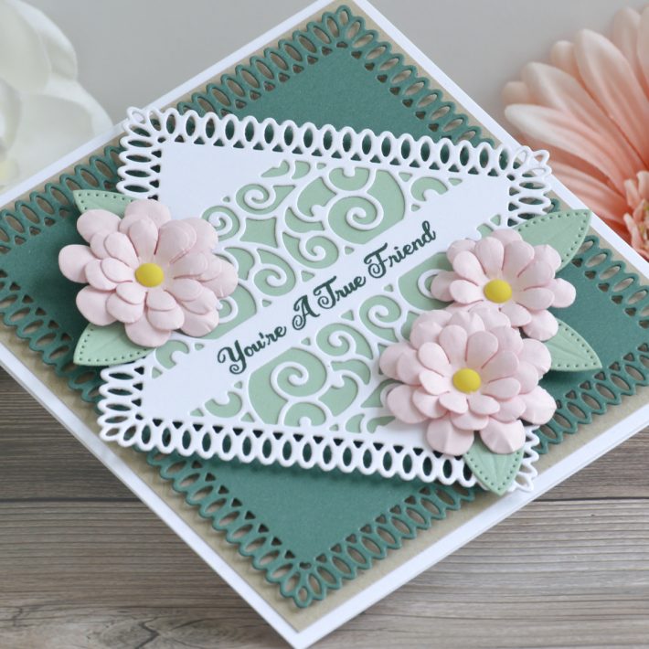 Spellbinders Becca Feeken Picot Petite Collection - Cardmaking Inspiration with Annie Wiliams. Square Friendship Card #Spellbinders #NeverStopMaking #AmazingPaperGrace #DieCutting #Cardmaking