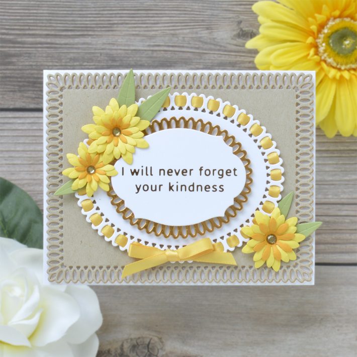 Spellbinders Becca Feeken Picot Petite Collection - Cardmaking Inspiration with Annie Wiliams. Ribbon Threaded Autumnal Card #Spellbinders #NeverStopMaking #AmazingPaperGrace #DieCutting #Cardmaking